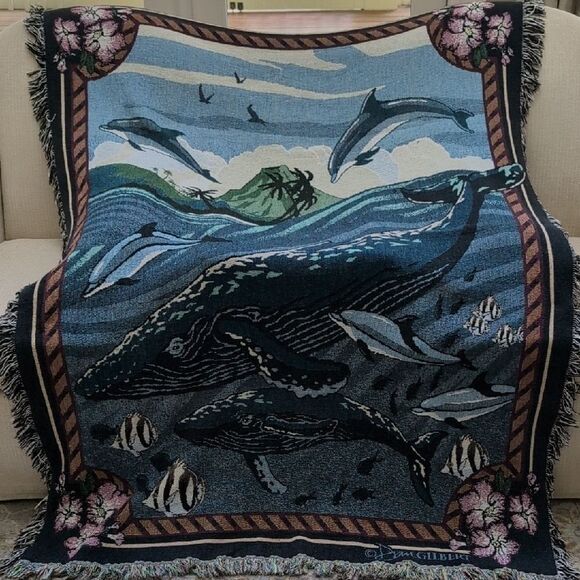 Oceanic Marine Life Tapestry Throw Blanket by Dan Gilbert Vintage Made in USA - Picture 10 of 10